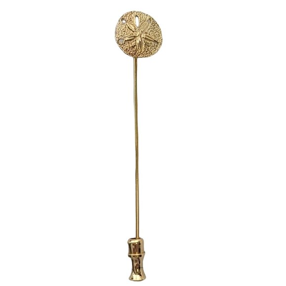 Sterling Silver Gold Vermeil Sand Dollar Lapel Stick Pin, Signed - Picture 1 of 5